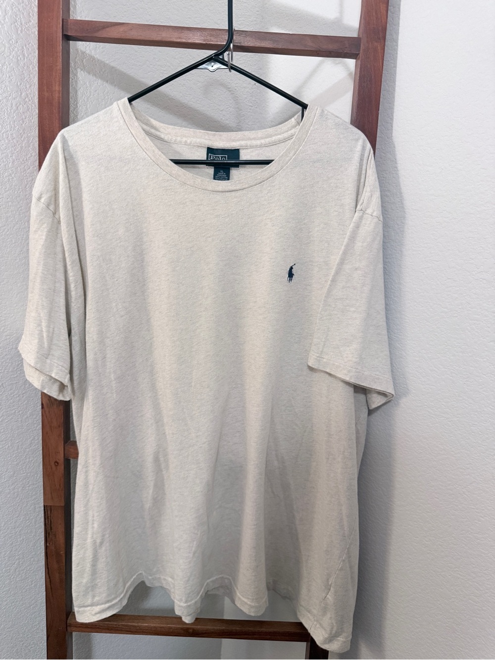 Polo Ralph Lauren Men’s Crew Neck Tee — Light Beige with Navy Logo